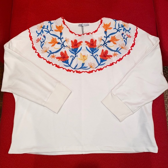 Zara Sweaters - Zara Floral Embroidered Sweatshirt